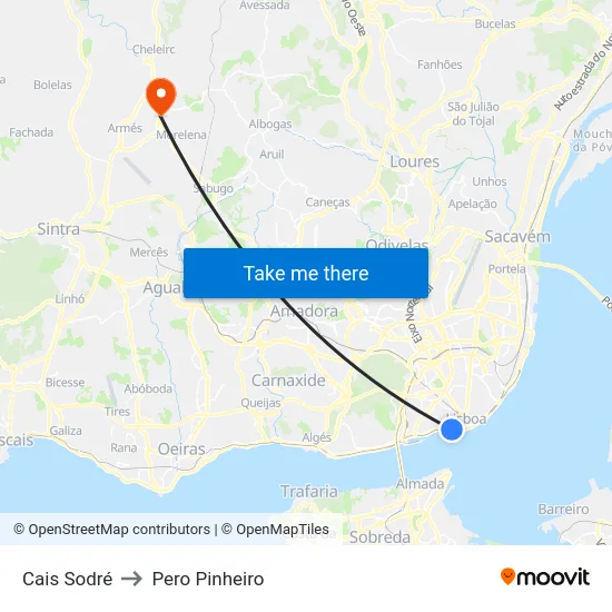 Cais Sodré to Pero Pinheiro map