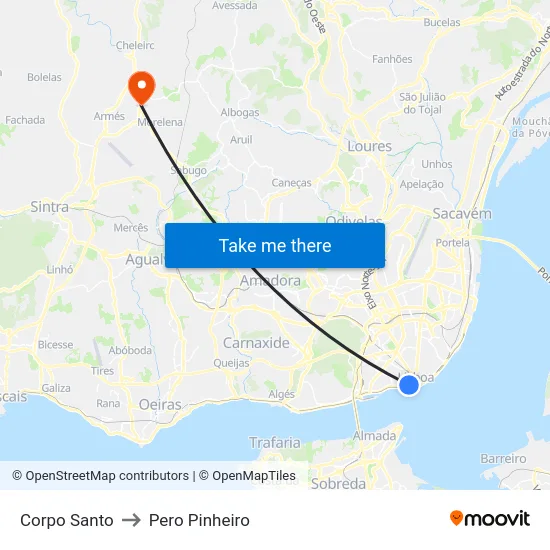 Corpo Santo to Pero Pinheiro map