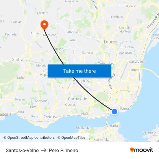 Santos-o-Velho to Pero Pinheiro map