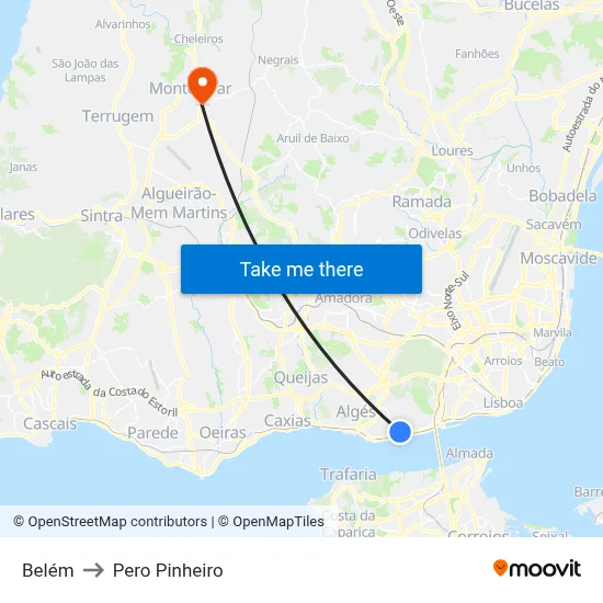 Belém to Pero Pinheiro map