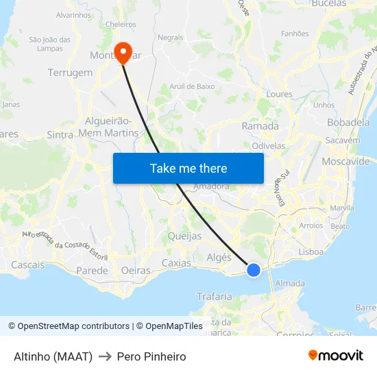 Altinho (MAAT) to Pero Pinheiro map