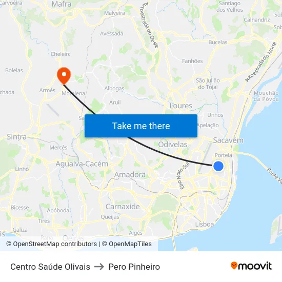 Centro Saúde Olivais to Pero Pinheiro map