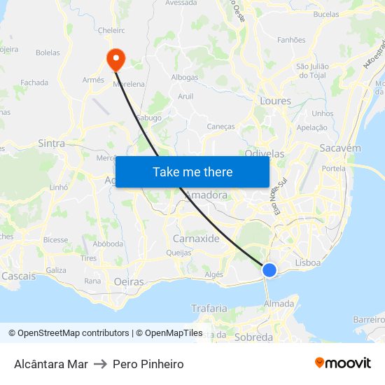 Alcântara Mar to Pero Pinheiro map