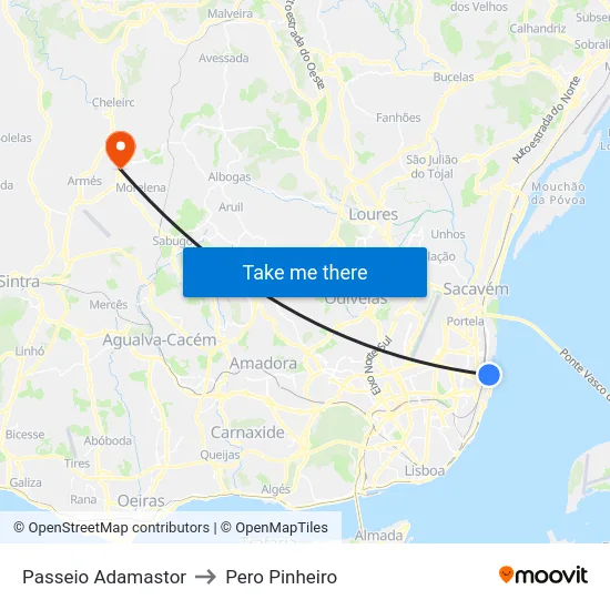 Passeio Adamastor to Pero Pinheiro map