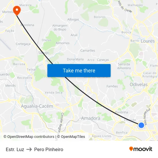Estr. Luz to Pero Pinheiro map