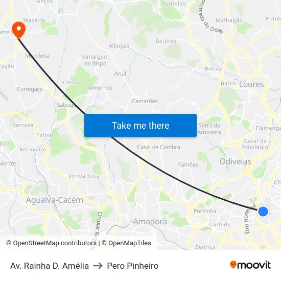 Av. Rainha D. Amélia to Pero Pinheiro map