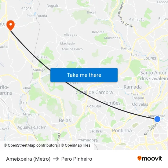 Ameixoeira (Metro) to Pero Pinheiro map