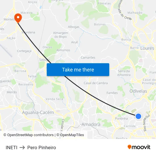 INETI to Pero Pinheiro map