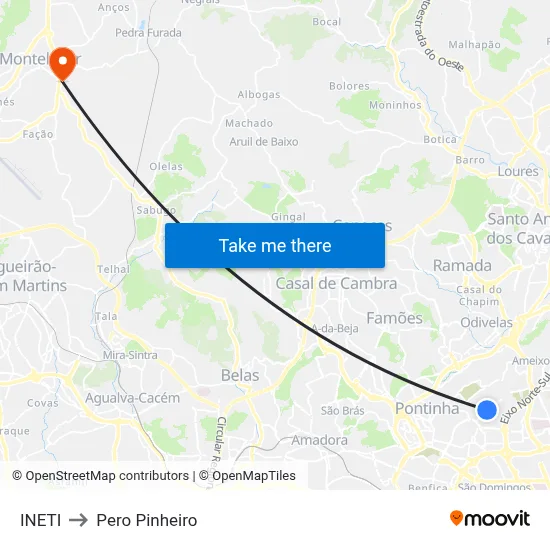 INETI to Pero Pinheiro map