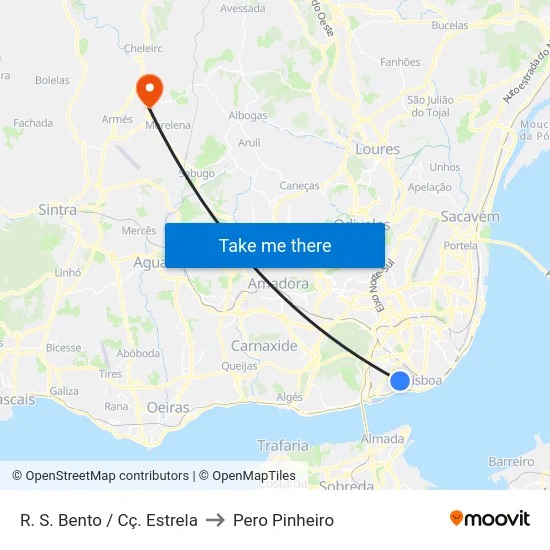 R. S. Bento / Cç. Estrela to Pero Pinheiro map