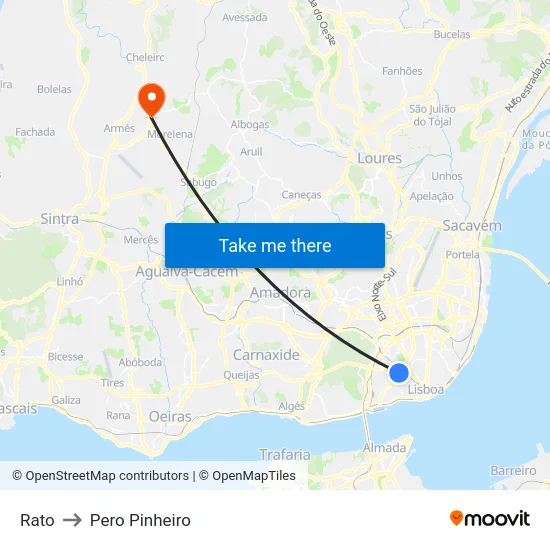 Rato to Pero Pinheiro map