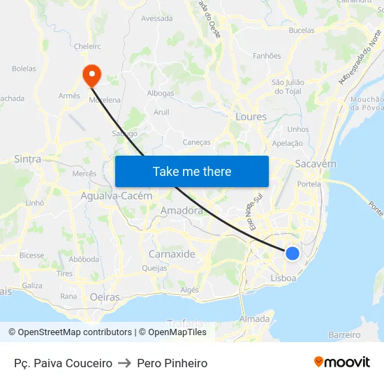 Pç. Paiva Couceiro to Pero Pinheiro map