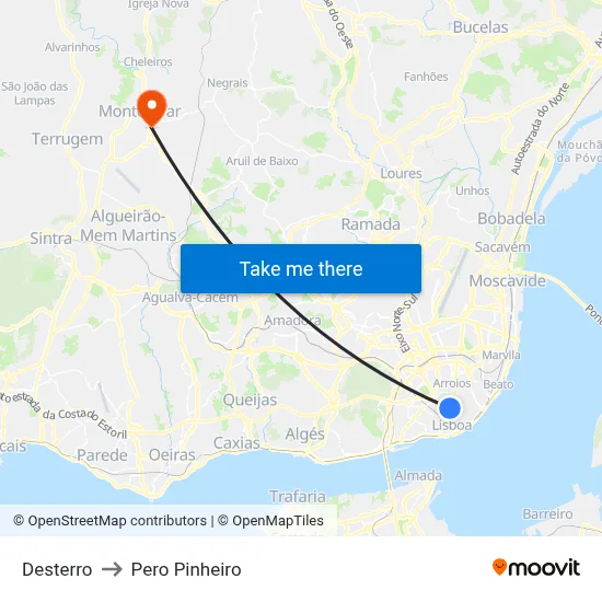 Desterro to Pero Pinheiro map