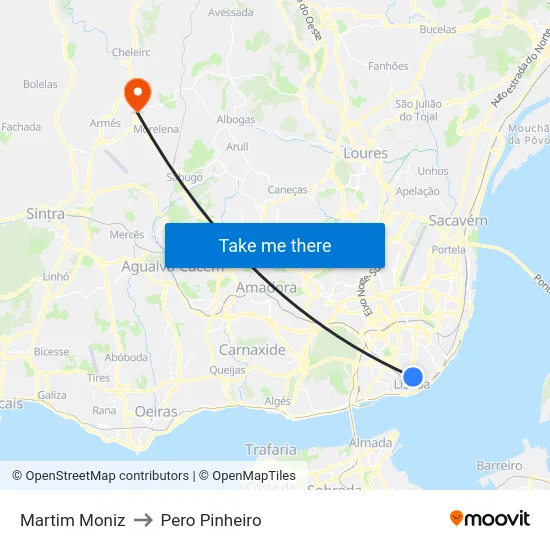 Martim Moniz to Pero Pinheiro map
