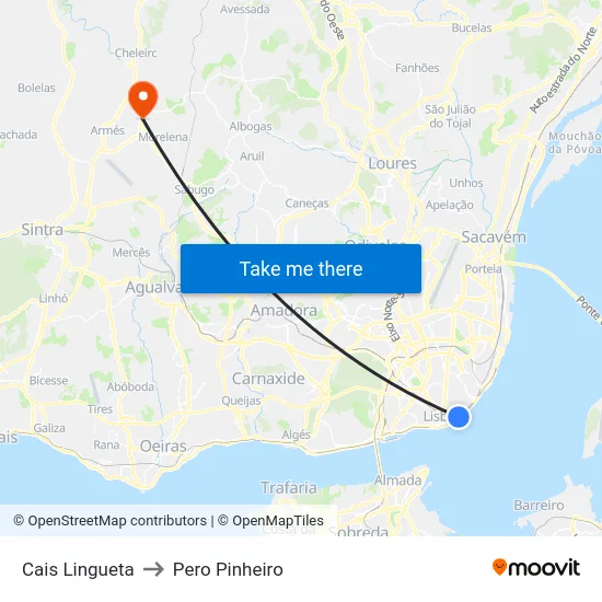 Cais Lingueta to Pero Pinheiro map