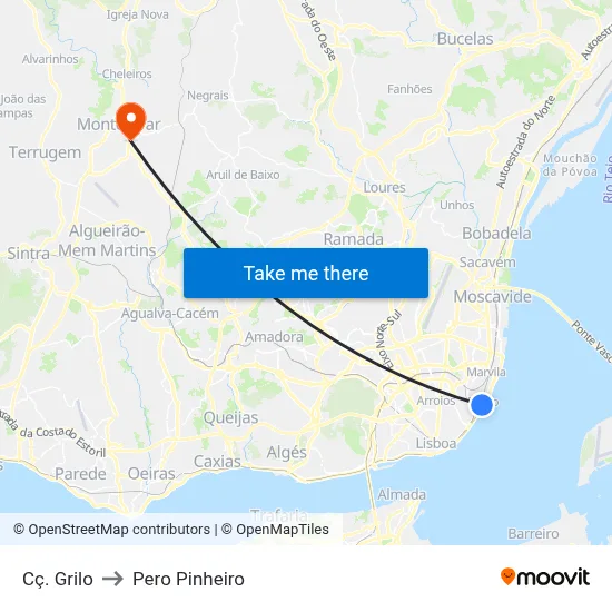 Cç. Grilo to Pero Pinheiro map
