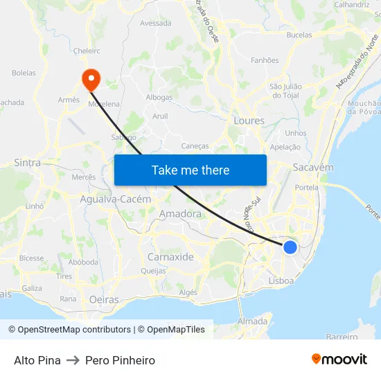 Alto Pina to Pero Pinheiro map