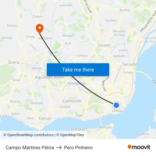 Campo Mártires Pátria to Pero Pinheiro map
