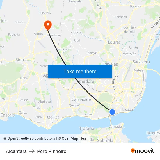 Alcântara to Pero Pinheiro map