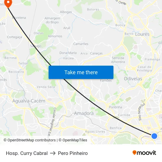 Hosp. Curry Cabral to Pero Pinheiro map