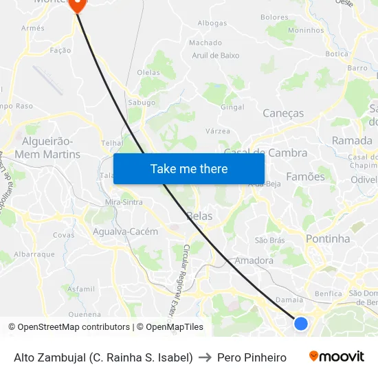 Alto Zambujal (C. Rainha S. Isabel) to Pero Pinheiro map