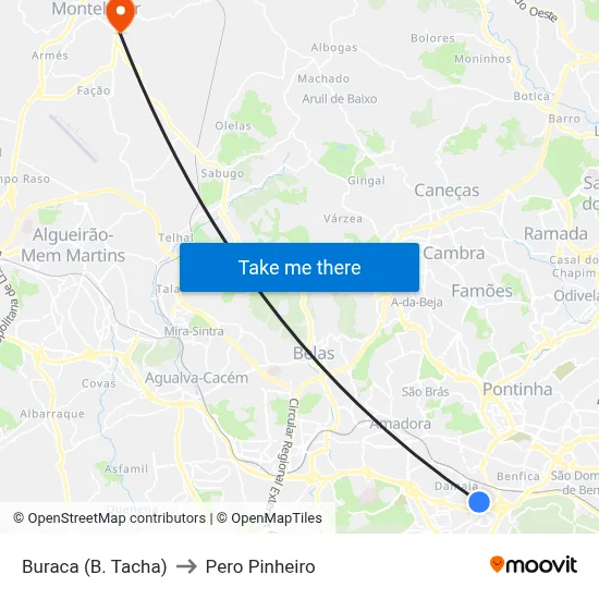 Buraca (B. Tacha) to Pero Pinheiro map