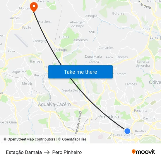Estação Damaia to Pero Pinheiro map