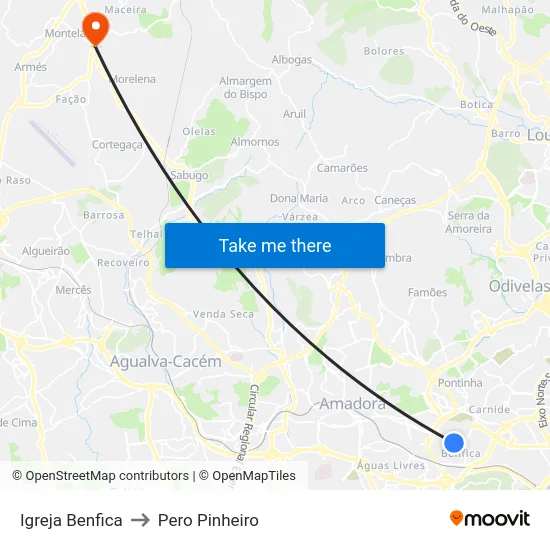 Igreja Benfica to Pero Pinheiro map
