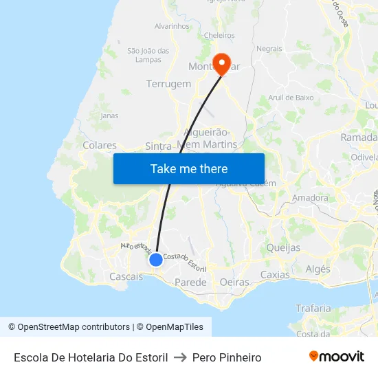 Escola De Hotelaria Do Estoril to Pero Pinheiro map