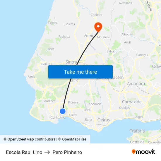 Escola Raul Lino to Pero Pinheiro map