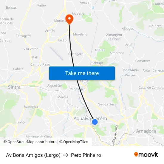 Av Bons Amigos (Largo) to Pero Pinheiro map