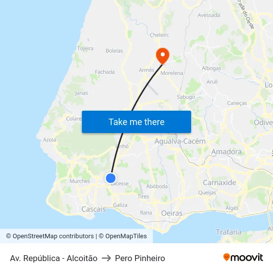 Av. República - Alcoitão to Pero Pinheiro map