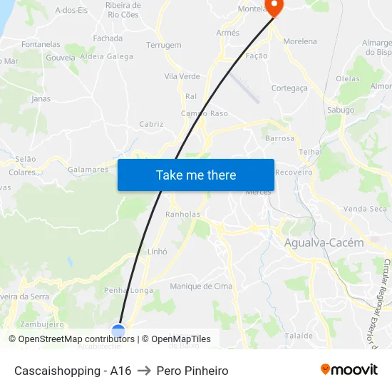 Cascaishopping - A16 to Pero Pinheiro map