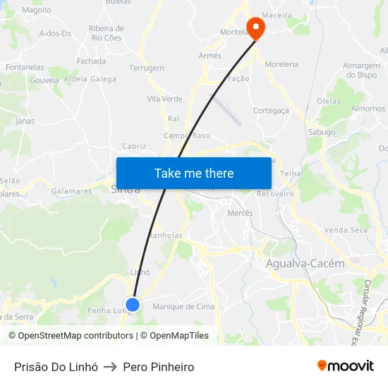 Prisão Do Linhó to Pero Pinheiro map