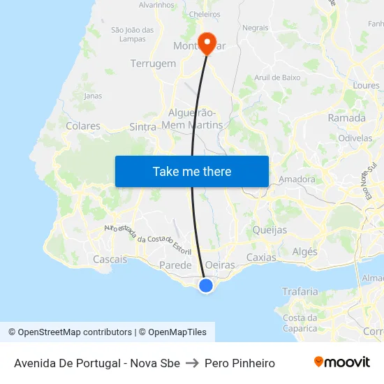 Avenida De Portugal - Nova Sbe to Pero Pinheiro map