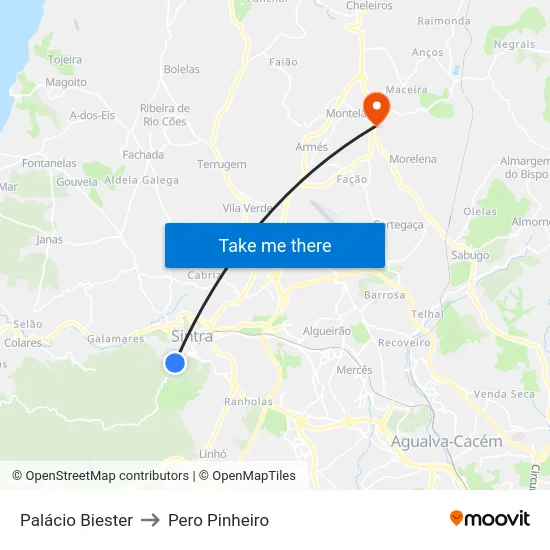 Palácio Biester to Pero Pinheiro map