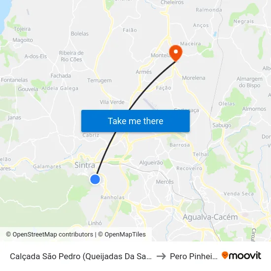 Calçada São Pedro (Queijadas Da Sapa) to Pero Pinheiro map