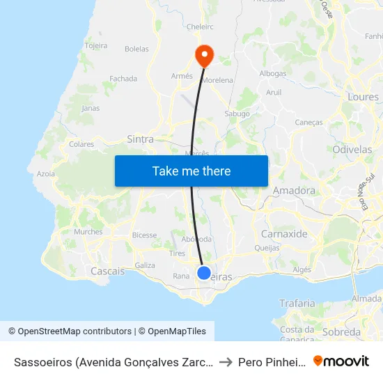 Sassoeiros (Avenida Gonçalves Zarco) to Pero Pinheiro map