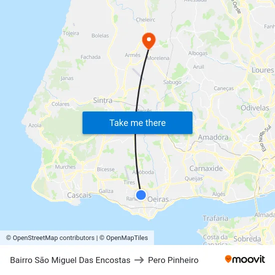 Bairro São Miguel Das Encostas to Pero Pinheiro map