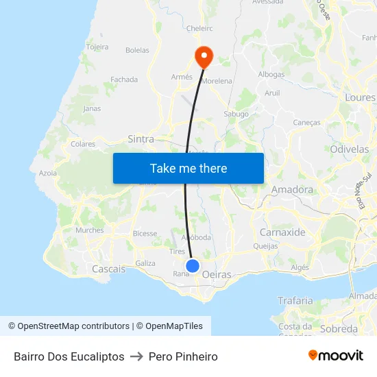 Bairro Dos Eucaliptos to Pero Pinheiro map
