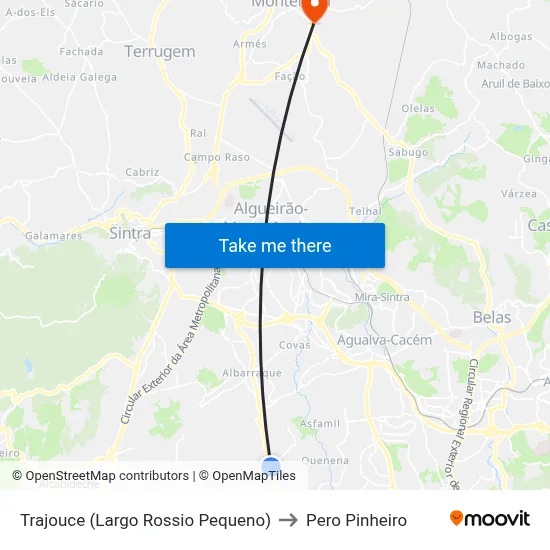 Trajouce (Largo Rossio Pequeno) to Pero Pinheiro map