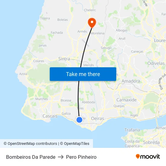 Bombeiros Da Parede to Pero Pinheiro map