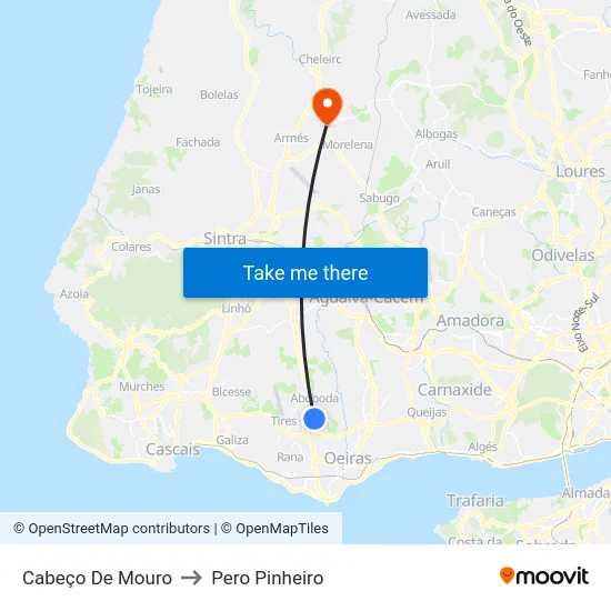 Cabeço De Mouro to Pero Pinheiro map