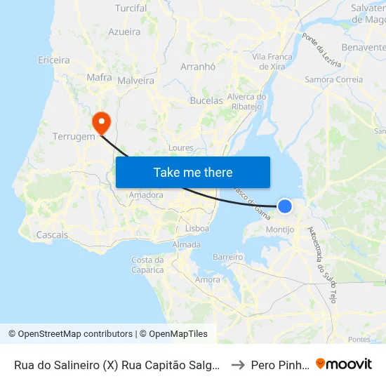 Rua do Salineiro (X) Rua Capitão Salgueiro Maia to Pero Pinheiro map