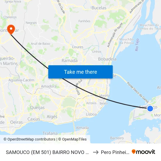 SAMOUCO (EM 501) BAIRRO NOVO 210 to Pero Pinheiro map