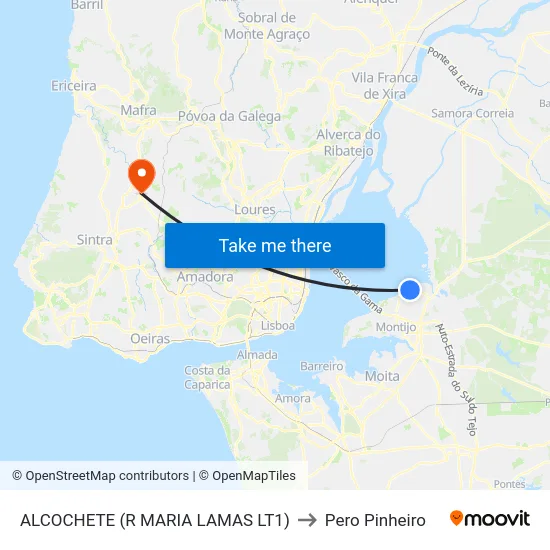 ALCOCHETE (R MARIA LAMAS LT1) to Pero Pinheiro map