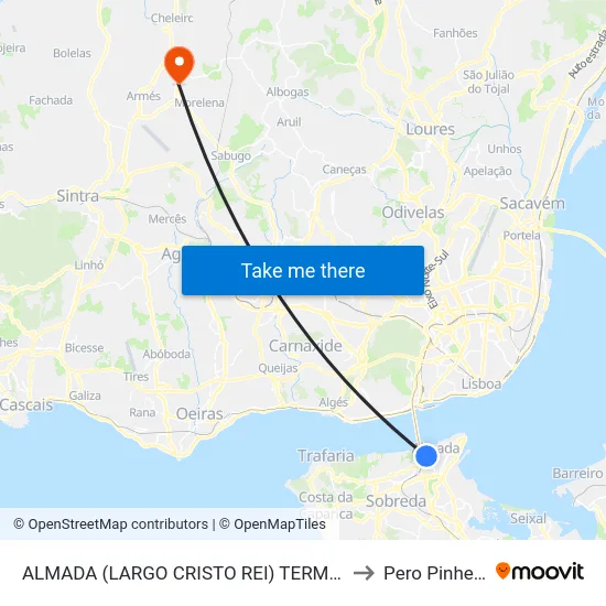 ALMADA (LARGO CRISTO REI) TERMINAL to Pero Pinheiro map