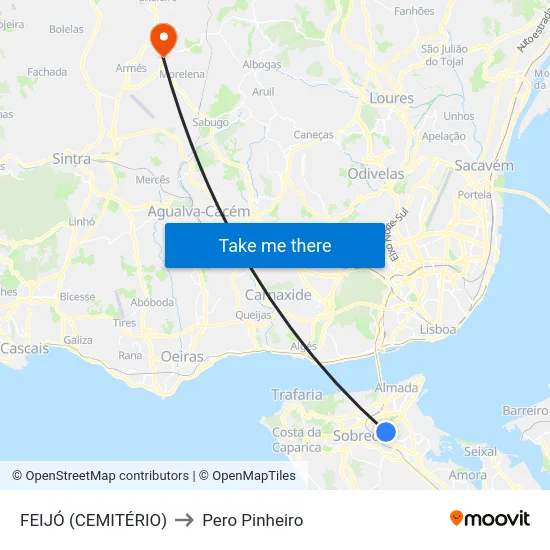 FEIJÓ (CEMITÉRIO) to Pero Pinheiro map