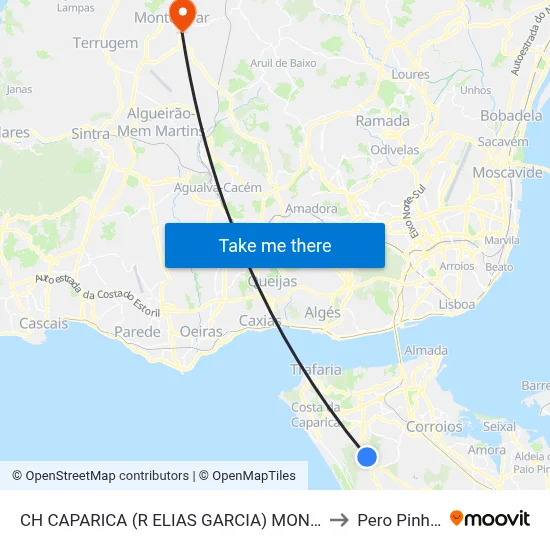 CH CAPARICA (R ELIAS GARCIA) MONSERRATE to Pero Pinheiro map