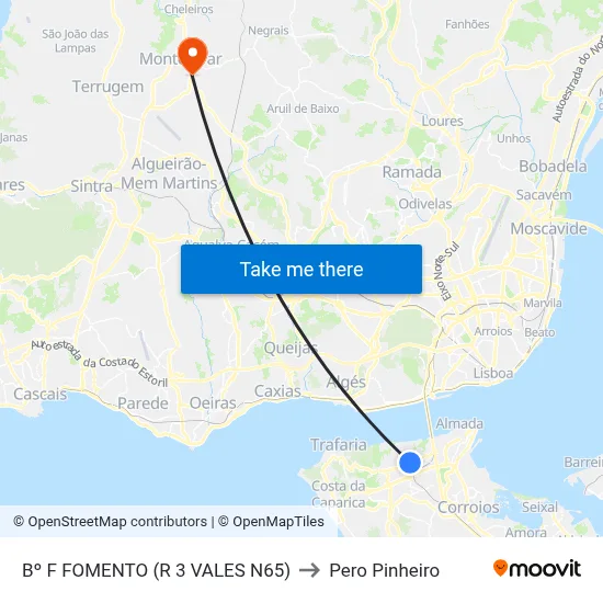 Bº F FOMENTO (R 3 VALES N65) to Pero Pinheiro map